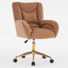 (Brown, Velvet) Velvet Office Chair, Adjustable & Swivel, Gold Legs