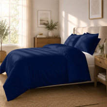 (Double (200x200cm), Navy Blue) Luxury Dyed Duvet Cover Set | 100% Soft Microfiber Bedding | Matching Pillowcases Included