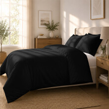 (Super King (260x220cm), Black) Luxury Dyed Duvet Cover Set | 100% Soft Microfiber Bedding | Matching Pillowcases Included