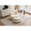 (Ivory, Chenille) Ivory Chenille Swivel Armchair + Crescent Stool 1