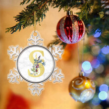 Pendentif de Noël, décoration sapin de Noël, flocon de neige blanc et or, pendentif acrylique, flocon de neige de Noël, 26 lettres, ornements de
