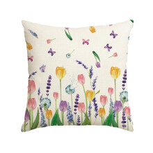 Funda de Almohada Decorativa de Pascua Beige con Tulipanes, Lavanda y Mariposas 45x45 cm