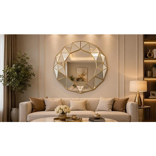 Prism Art Wall Mirror Plastic Frame Gold 60x59x5Cm