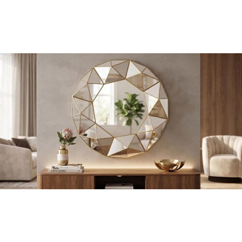 Prism Art Wall Mirror Plastic Frame Gold 60x59x5Cm 1