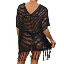 Women V-neck Crochet Coverup Swimwear Hollows Bikinis Dress Cover Swimsuit Cover Black
