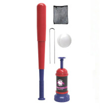 Kids Baseball Toss Machine Toy Set with Bat and 3 Balls for Outdoor Activity Red