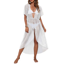 Womens Summer Long Beach Swimming Cardigans Sexy See-Through White One size fits all