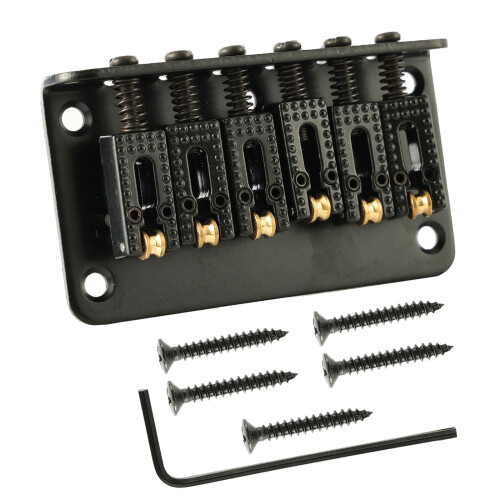 6 String Fixed Hardtail Roller Saddle Bridge Top Load Guitar Bridge Tailpiece Black