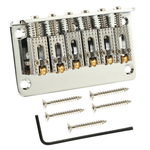 6 String Fixed Hardtail Roller Saddle Bridge Top Load Guitar Bridge Tailpiece Silver