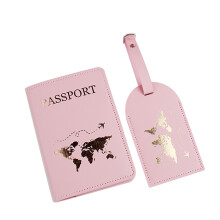Passport Holder Cover Luggage Tag PU Leather Travel Card Holder for Pink 2 piece set