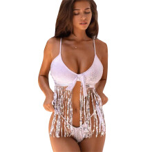 Womens Split Swimsuit Thong Two-Pieces Strappy Swimming Suit High Cut Beachwear Silver M