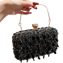 Womens Evening Bag Sequins Wedding Clutch Purse Glitter Chain Handbag for Party Black