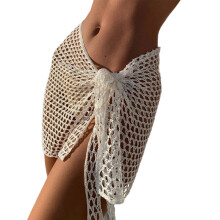 Women Short Sarongs Bikini Wrap Beach Wrap Skirt Crocheted Swimsuit Cover Up White