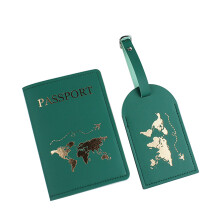 Travel Passport Cover Pu Leather Luggage Tag Suitcase Address Boarding Green 2 piece set