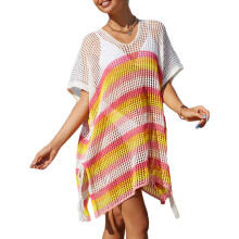 Womens Split Side Short Sleeve Crochet-Knitted Beach Swimwear Pink One size fits all
