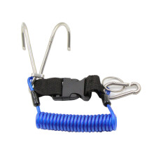 Double End Diving Hook with Spiral Coil Lanyard Diving Reef Hook Anti-Lost Rope Blue
