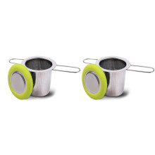 2X Tea Infuser Stainless Steel Tea Strainer Folding Handle Tea Filter Extra Fine Mesh Strainer Brewing Basket (Green)