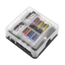 Car Boat Fuse Box Holder with 6 Ways Blade Fuse Holder Block Warning Indicator 12V 36V Power Distribution Panel Board