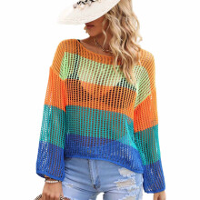 Women See-Through Crochet-Crop Top Dress Knit Beach-Bikini-Swimsuit Cover-Ups Hole blue M
