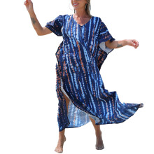 Women Caftan Loose Bikini Cover Up Beach Maxi Dress for Swimming Dark blue Average code