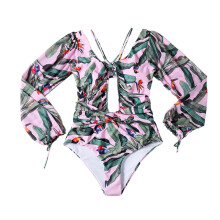 Printed Swimsuit One-Piece for Triangle Bodysuit Halterneck Bikini Hollow Beachw Pink L