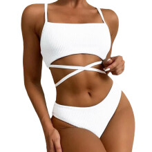 Ladies 2 Pieces High Waisted Bikinis Women Spaghetti Strap Swimsuit Bathing Suit White XL