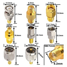 5X 16 Type SMA Connectors SMA Adapter Kits SMA to MCX/TV/F/N/BNC/UHF/RP-SMA Straight Type Nickel Gold Plated