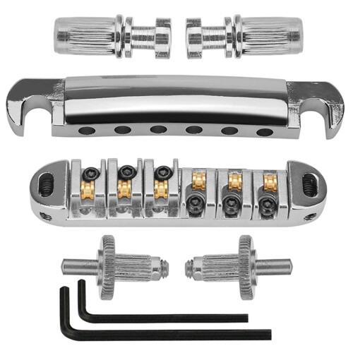 Roller Saddle Tune O Matic Guitar Bridge with 2 Studs for Electric Guitar Silver