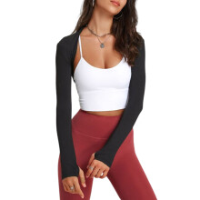Solid Yoga Shrug Crop Tops for Women Yoga Arm Sleeve Cover Open Front Cardigan Black XXL