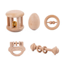 Baby Wood Rattle Beech Handheld Teething Wood Makes Sound Attract Attention five piece set