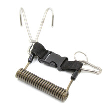 Stainless Steel Reef Double Hook Double End Diving Hook with Spiral Coil Lanyard Black