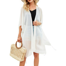Women Open Front Cardigan with Tassels Bikinis Cover Up Short White One size fits all