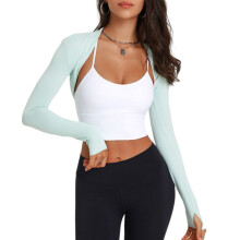 Women Long Sleeves Shrug Cardigan All-match Sport Crop Tops Open Front Cardigan Green M