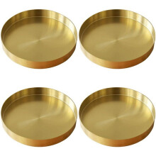 4X Round Gold Tray,Metal Decorative Tray Makeup Tray Organizer for Vanity,Bathroom,Dress,Matte Brass Finish, 11.8 Inch