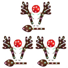3Ensemble Bois de Renne de Voiture, Kit Voiture Bois avec LumièRes LED, Kit Voiture Renne Bois, Nez, Queue, Décorations de NoëL pour Voiture