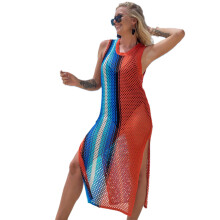 2022 Summer Side Slit Beach Cover Up Crochet Knitted Beachwear Swimsuit Rustless blue