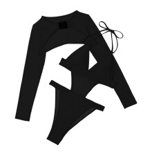 Womens Deep V-Neck Swimwear 2 Piece Outfit Sexy Cutout Bodycon Buckle Swimsuit Black S