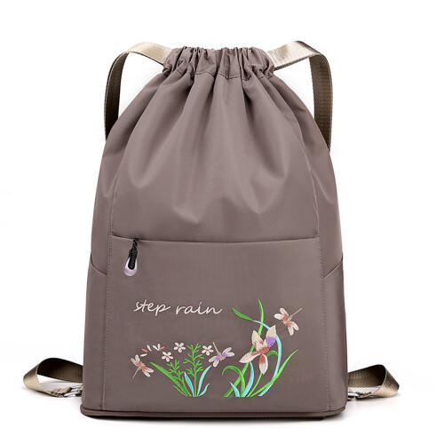Front Pocket Flower Backpack with Side Sections for Campus Routine Khaki
