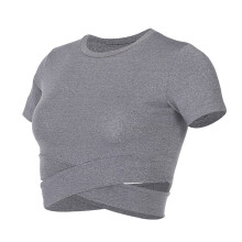 Running Shirts Yoga T-shirts Solid Sport Shirts Quick Dry Fitness Gym Crop Tops Gray M