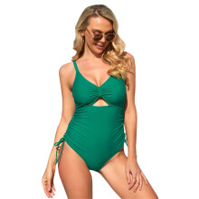 Womens Cutout Swimwear Tummy Control Bathing Suit Drawstring One Piece Swimsuit Green XXL