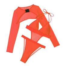 Womens Deep V-Neck Swimwear 2 Piece Outfit Sexy Cutout Bodycon Buckle Swimsuit Orange XXL