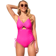Womens Drawstring Bikinis One Piece Swimsuit Tummy Control Swimwear Bathing Rose Red M