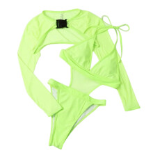 Two Piece Outfit for Women Mesh Shrug with Buckle Sexy Deep V-Neck Bathing Suit Green XXL