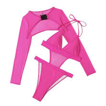 Two Piece Outfit for Women Mesh Shrug with Buckle Sexy Deep V-Neck Bathing Suit Pink XL