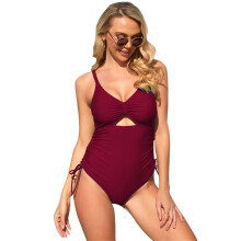 Womens One Piece Swimsuit Tummy Control-Swimwear Sexy Deep V-neck Bathing Suit Claret XXL