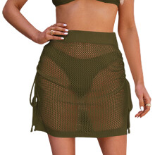 Women Swimsuit Sunscreens Cover Up Tassel Sleeveless Hollow-Out Beachwear Dark green S