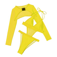 Womens Cutout Bathing Suit Fashion Solid Bodysuit Two Piece Outfits Beachwear Yellow L