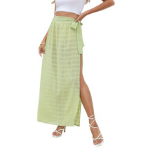 Women Side Split Swimsuit Cover Up Skirt Long Tie Side Beach-Skirt for Beachwear Green