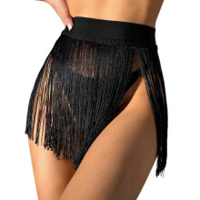 Tassel Skirt Bikini-Cover up Swimsuit Summer-Beach Pool Swimwear-Tassel Dress Black L