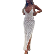 Womens Beachwear Hollows Swimsuit Sexy Knitted Cover-Up Swimwear Bikinis Dress White M